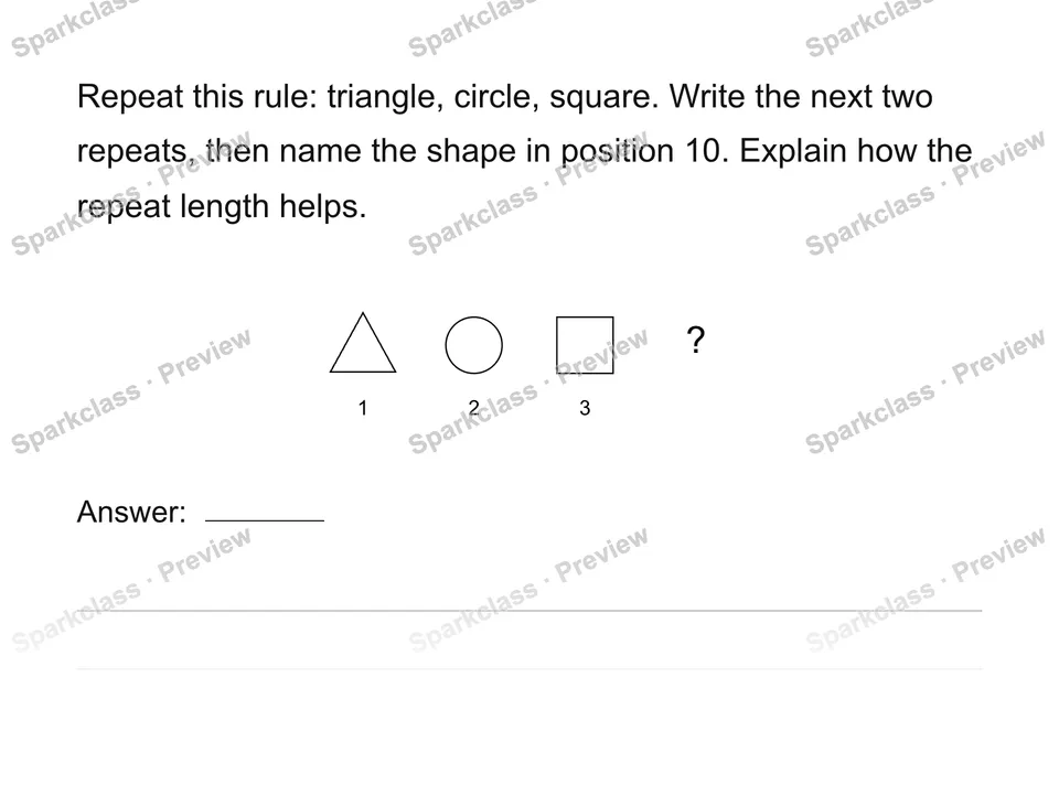 Generate a repeating shape pattern — Grade 4 problem preview