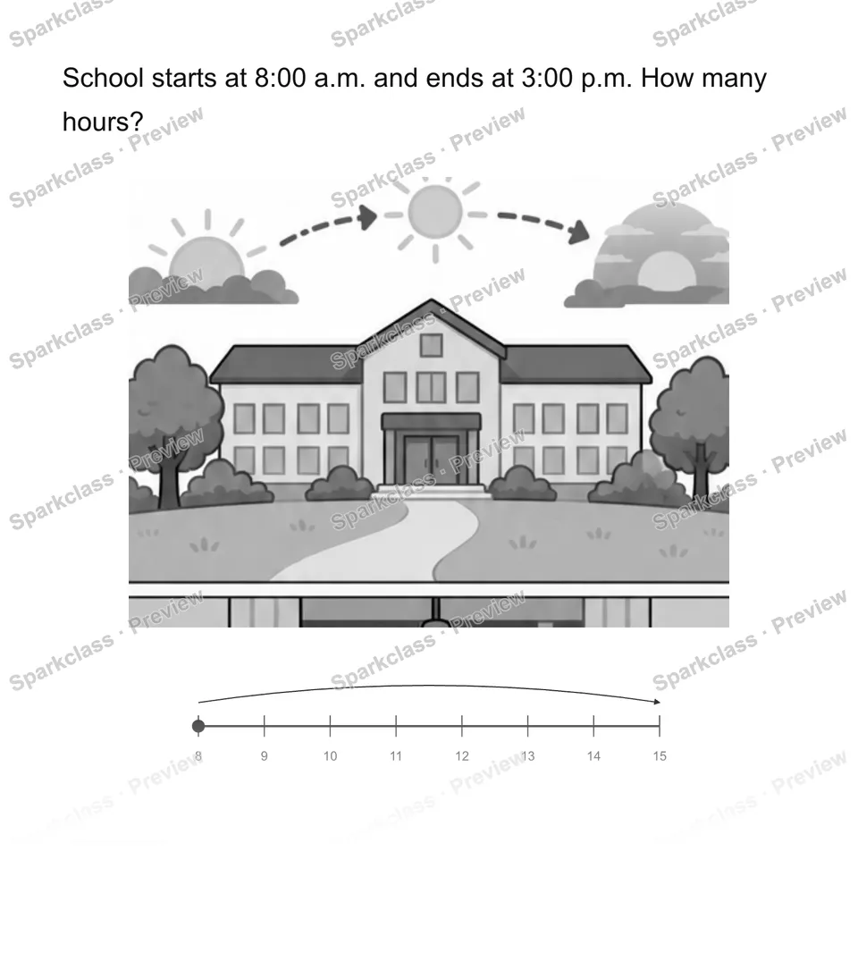Find elapsed time — Grade 2 problem preview