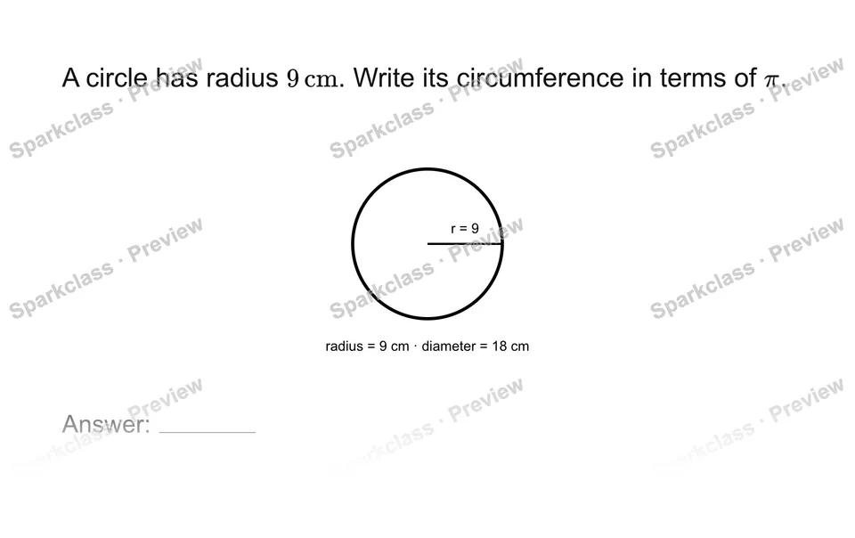 Find circumference in exact form — Grade 7 problem preview