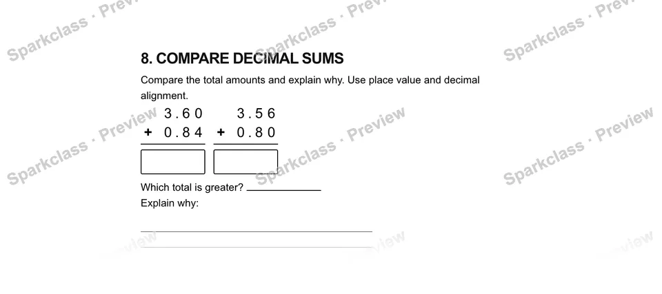 8.Compare decimal sums — Grade 5 problem preview