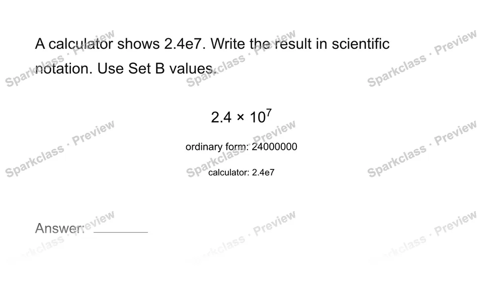 Interpret calculator notation — Grade 8 problem preview