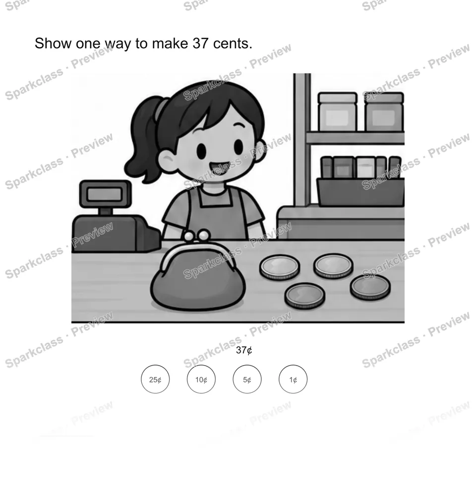 Make a coin amount — Grade 2 problem preview