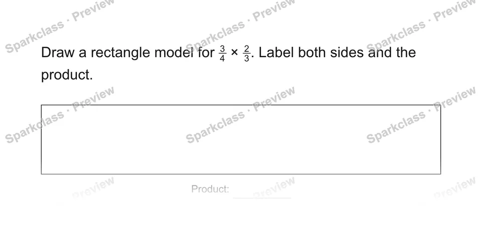 Draw a rectangle model for 34 × 23. Label both sides and the product. — Grade 5 problem preview