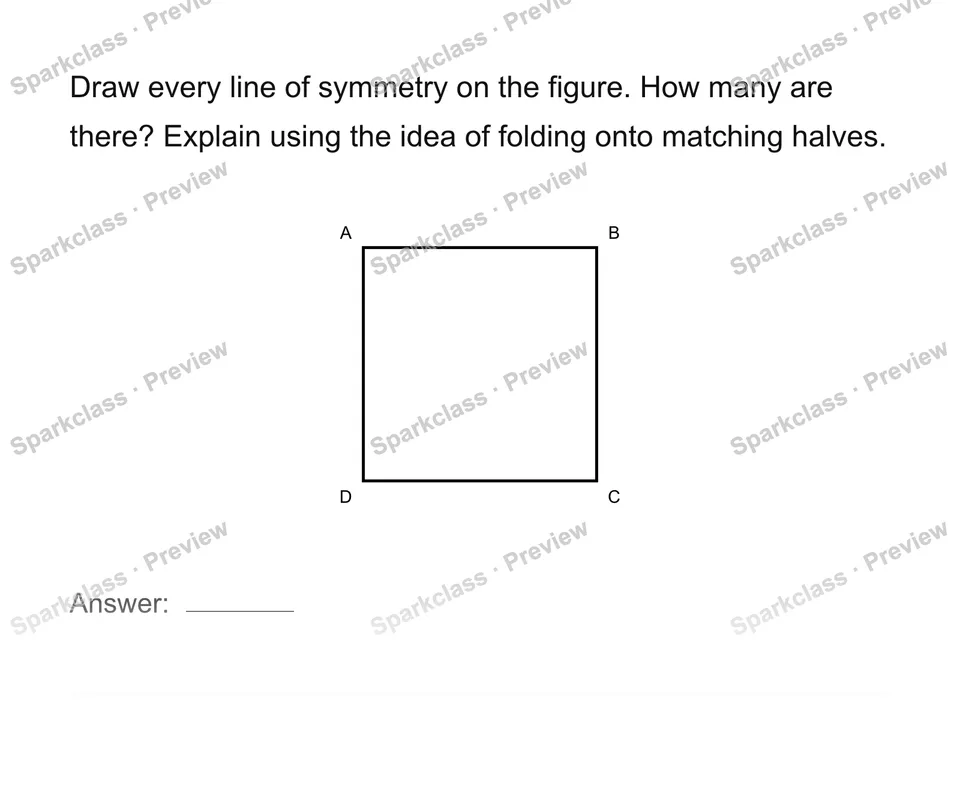 Identify and draw symmetry lines — Grade 4 problem preview