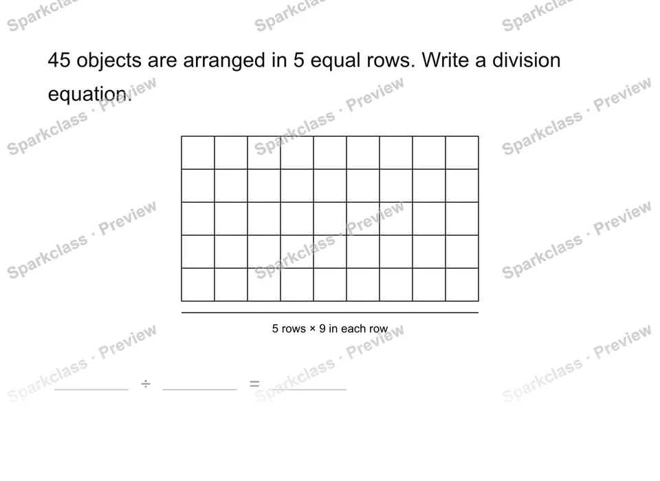 Write the division equation — Grade 3 problem preview