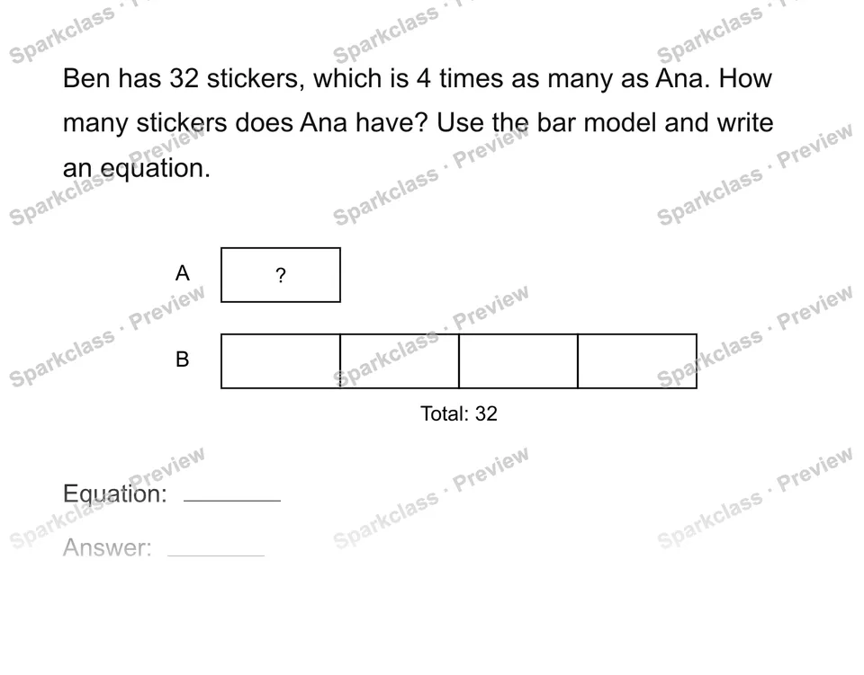 Model an unknown quantity — Grade 4 problem preview