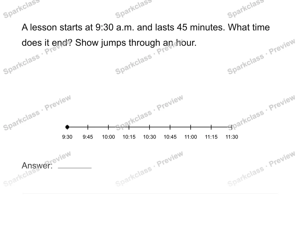 Calculate elapsed time — Grade 4 problem preview