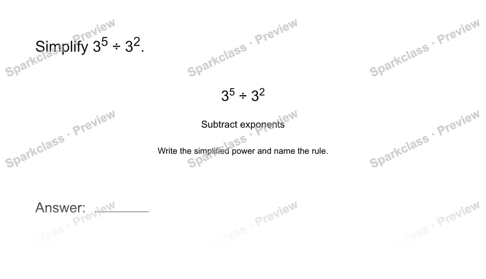 Divide powers with the same base — Grade 8 problem preview