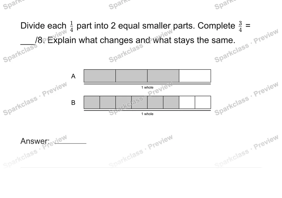 Explain equivalent fractions with models — Grade 4 problem preview