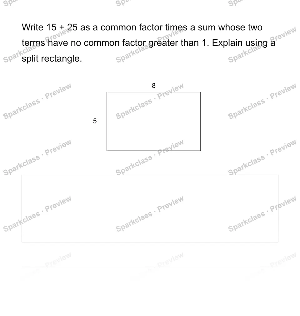 Use the distributive property with common factors — Grade 6 problem preview