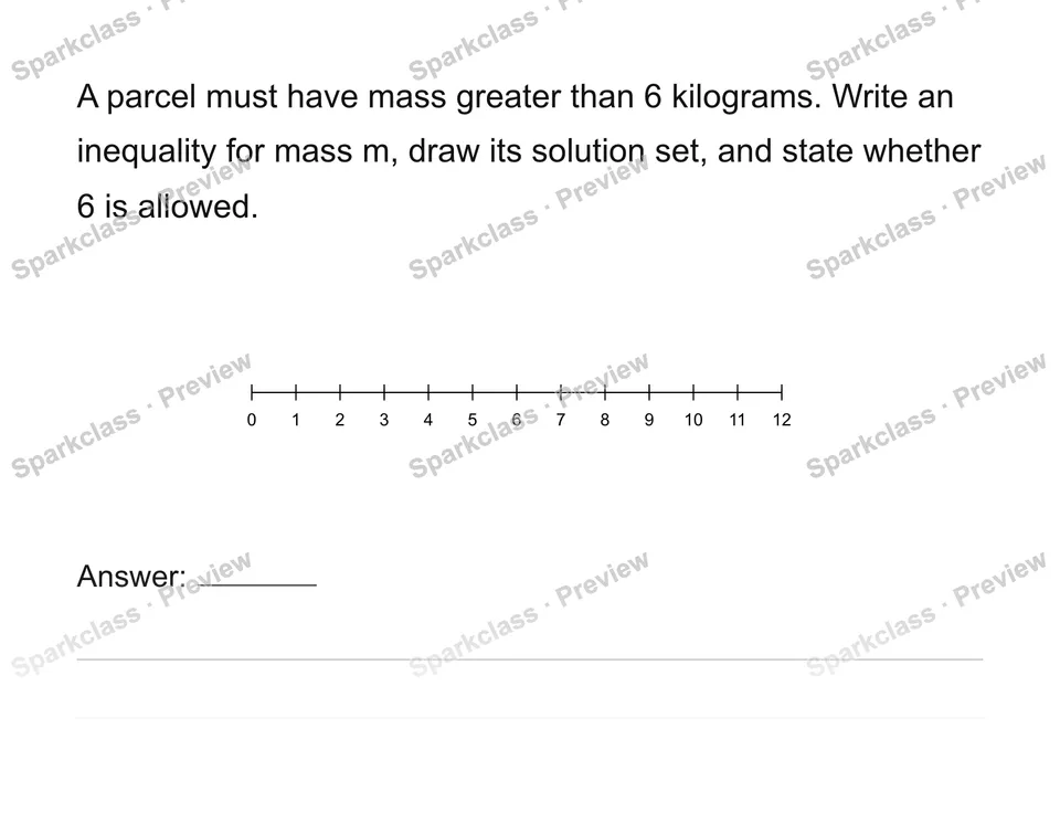 Represent constraints and inequality solution sets — Grade 6 problem preview