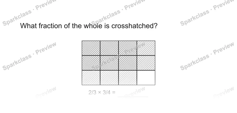 What fraction of the whole is crosshatched? — Grade 5 problem preview
