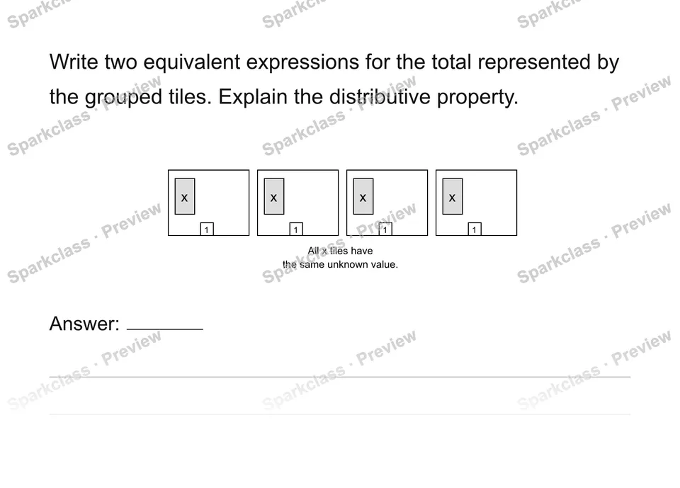 Generate and justify equivalent expressions — Grade 6 problem preview