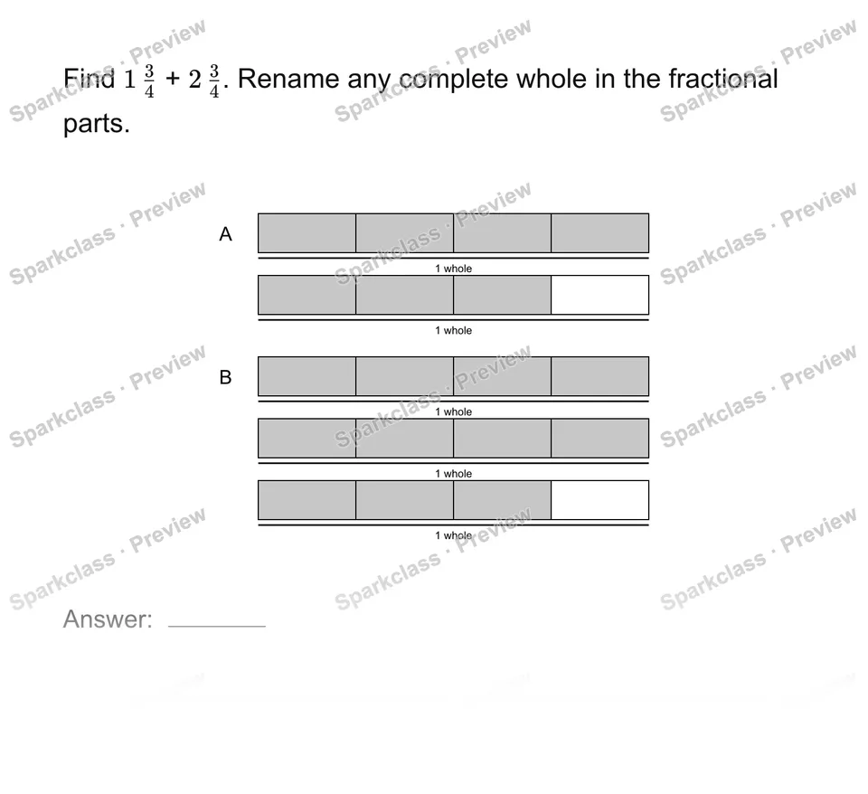 Add mixed numbers — Grade 4 problem preview
