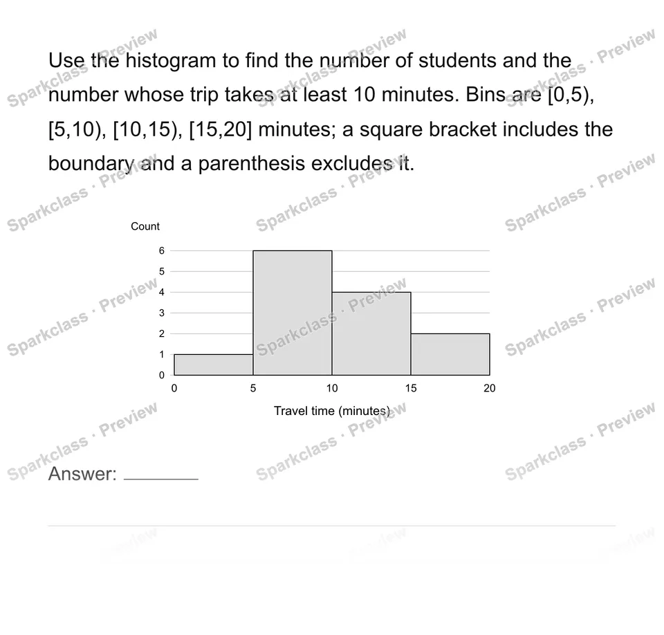 Construct and interpret equal-width histograms — Grade 6 problem preview