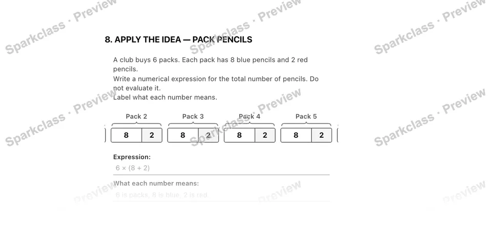 8. Apply the idea — Pack pencils — Grade 5 problem preview