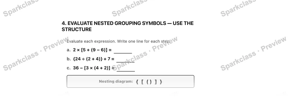 4. Evaluate nested grouping symbols — Use the structure — Grade 5 problem preview