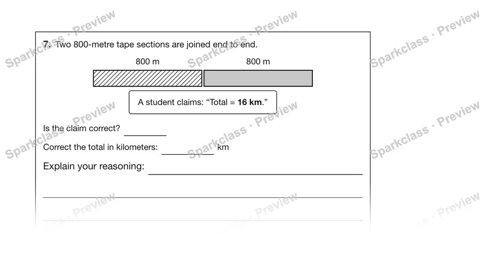 7.Two 800-metre tape sections are joined end to end. — Grade 5 problem preview
