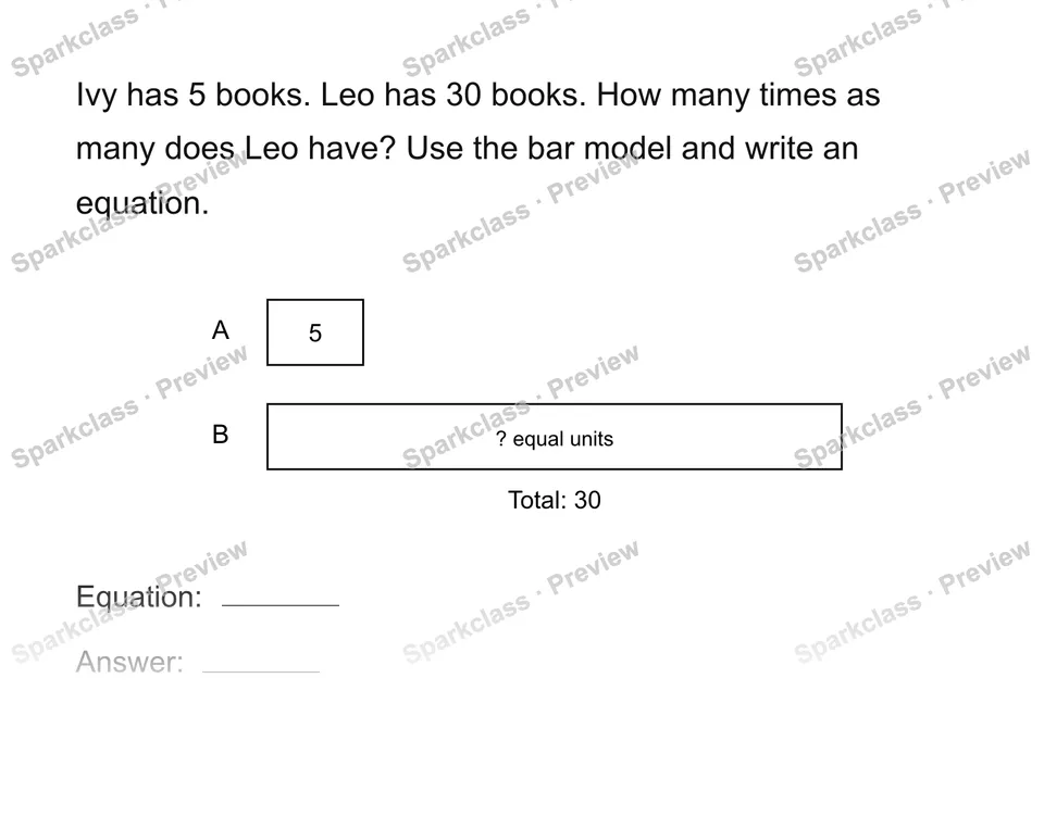 Model an unknown quantity — Grade 4 problem preview