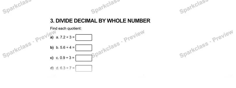 3.Divide decimal by whole number — Grade 5 problem preview