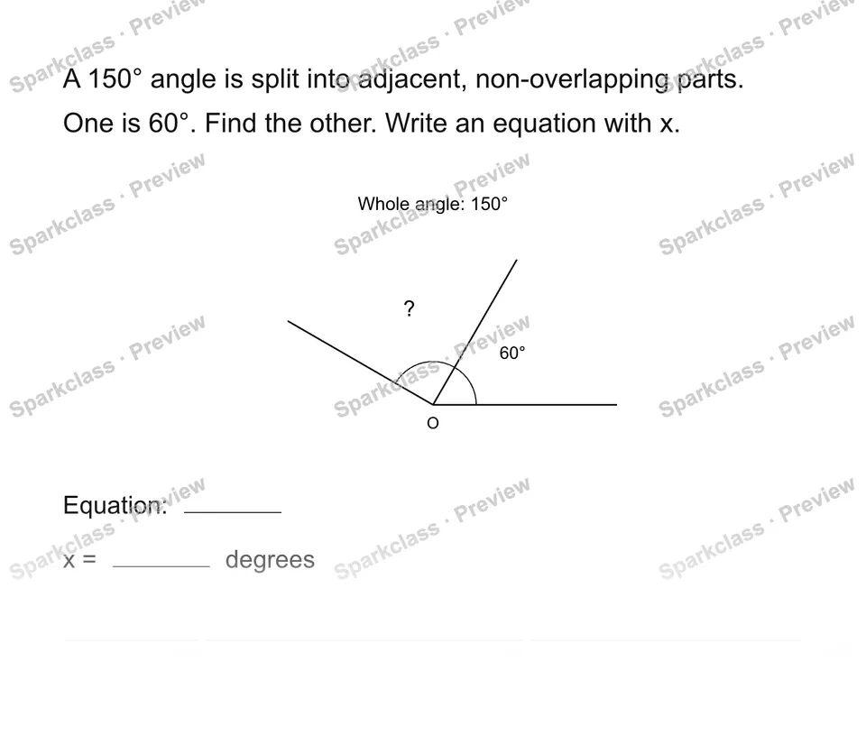 Find an unknown angle — Grade 4 problem preview
