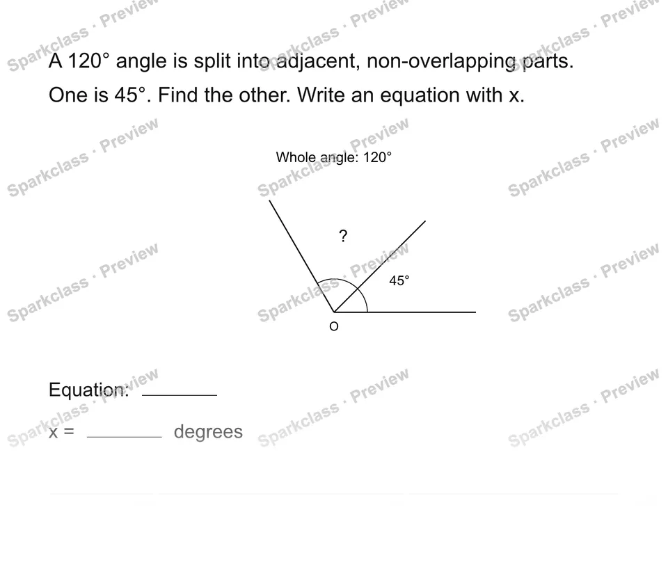 Find an unknown angle — Grade 4 problem preview