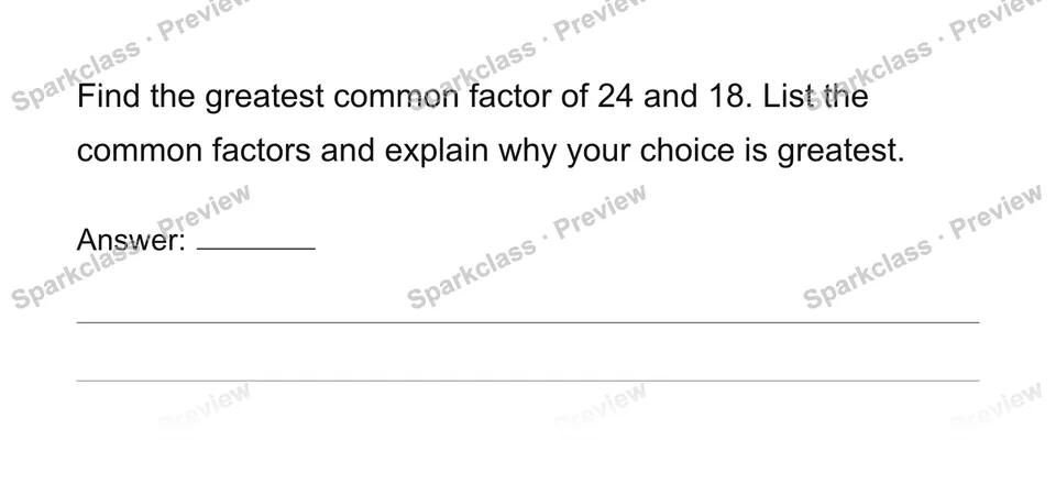 Find greatest common factors — Grade 6 problem preview