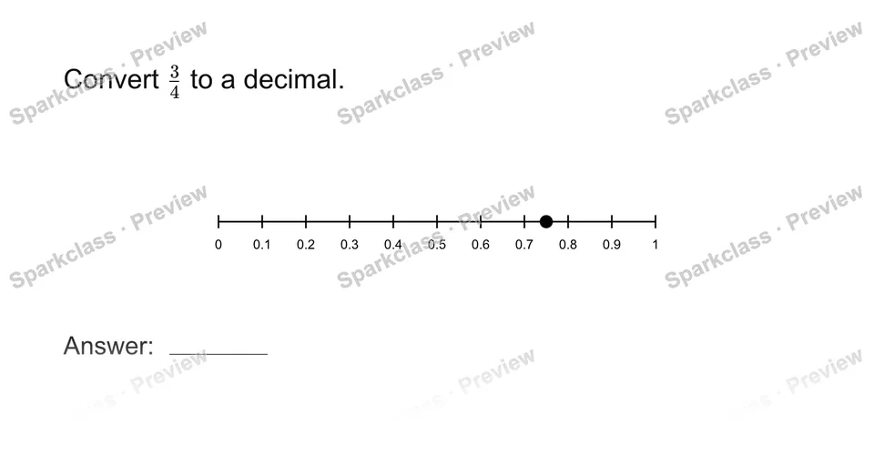 Convert fractions to decimals — Grade 8 problem preview