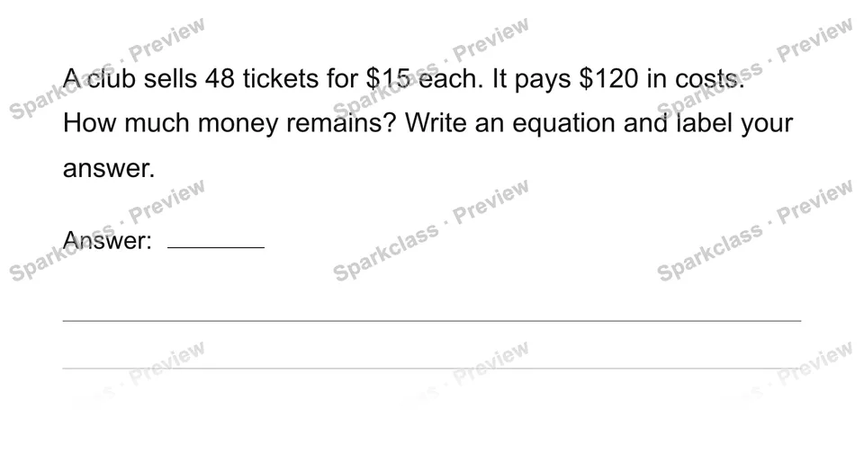 Ticket income — Grade 4 problem preview