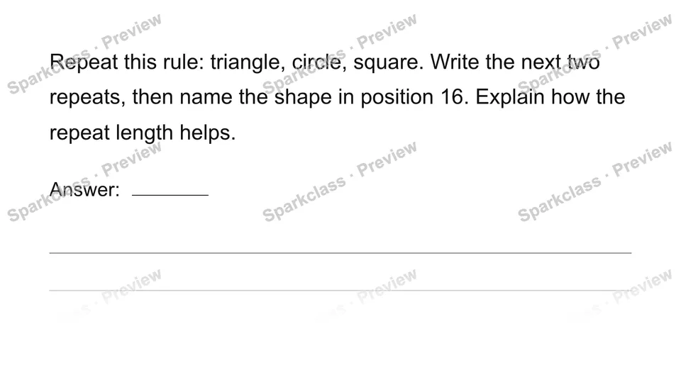 Generate a repeating shape pattern — Grade 4 problem preview