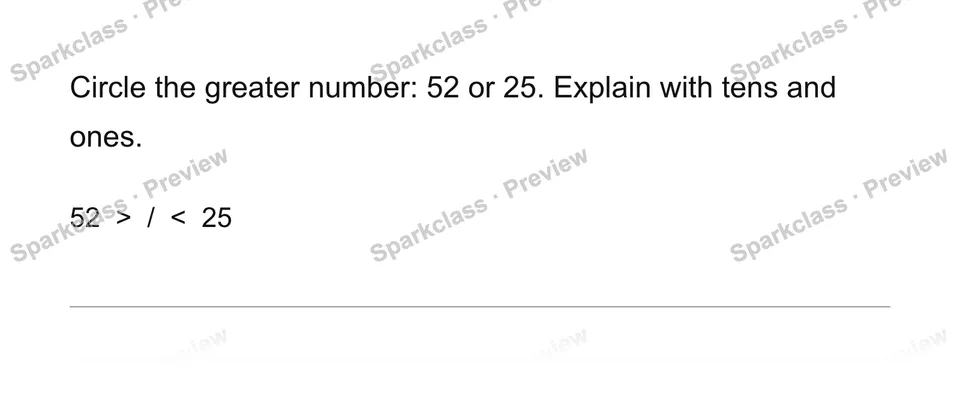 Compare tens first — Grade 1 problem preview