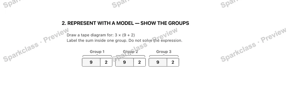 2. Represent with a model — Show the groups — Grade 5 problem preview