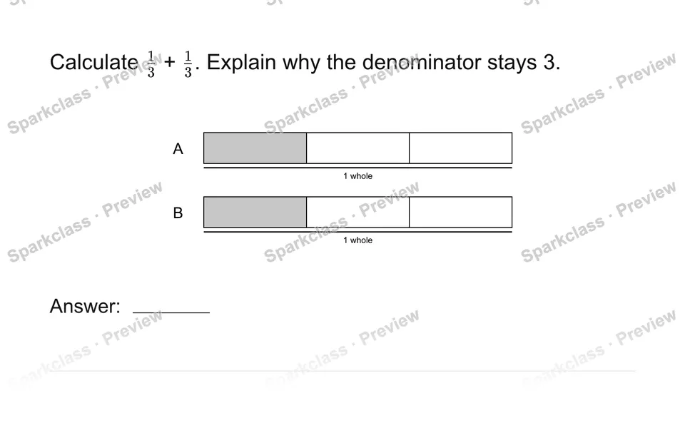Add and subtract like-denominator fractions — Grade 4 problem preview