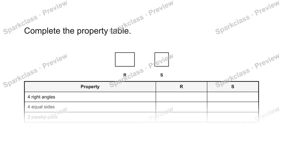 Complete the property table. — Grade 5 problem preview
