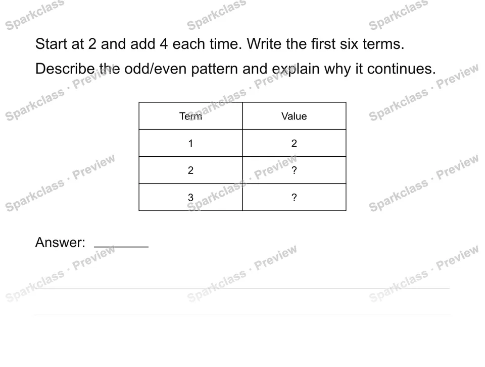Generate and explain a number pattern — Grade 4 problem preview