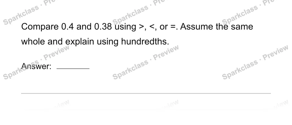 Compare decimals to hundredths — Grade 4 problem preview