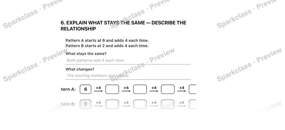 6. Explain what stays the same — Describe the relationship — Grade 5 problem preview