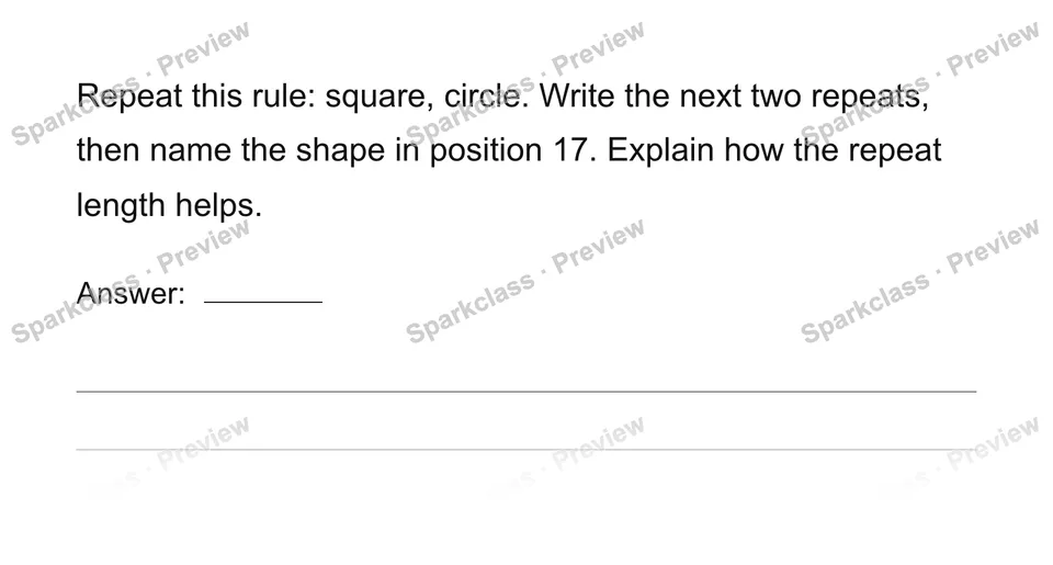 Generate a repeating shape pattern — Grade 4 problem preview