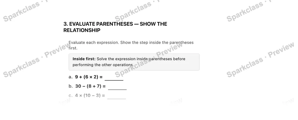 3. Evaluate parentheses — Show the relationship — Grade 5 problem preview