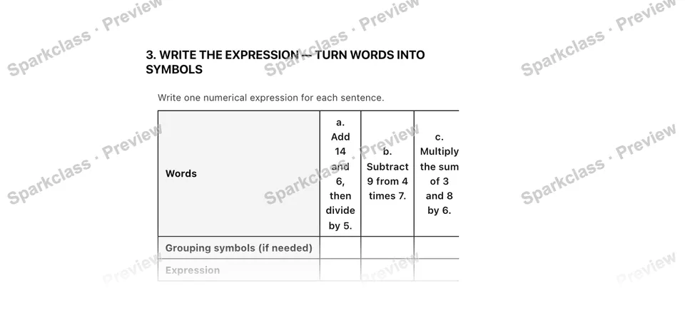 3. Write the expression — Turn words into symbols — Grade 5 problem preview