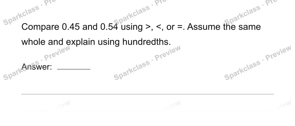 Compare decimals to hundredths — Grade 4 problem preview