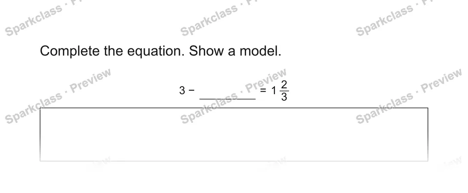 Complete the equation. Show a model. — Grade 5 problem preview