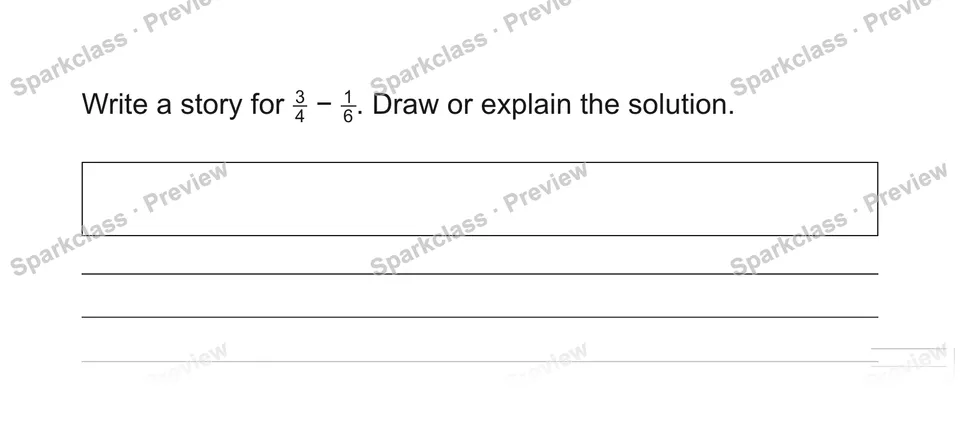 Write a story for 34 − 16. Draw or explain the solution. — Grade 5 problem preview