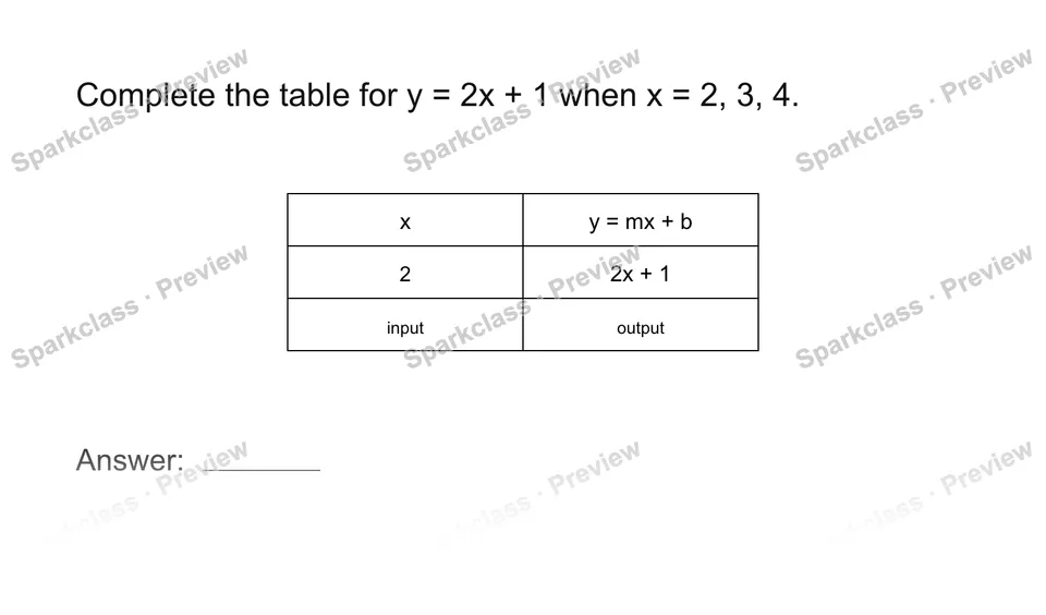 Complete a function table — Grade 8 problem preview