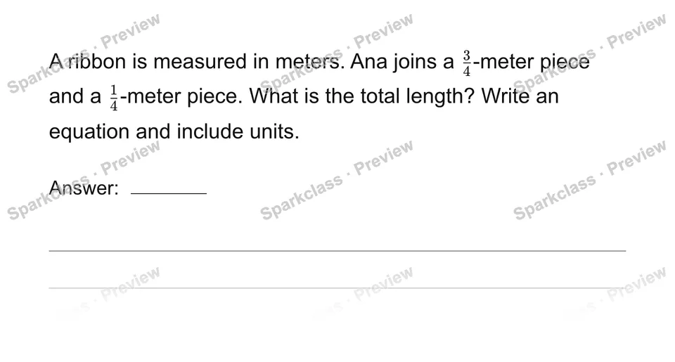 Solve fraction addition and subtraction stories — Grade 4 problem preview