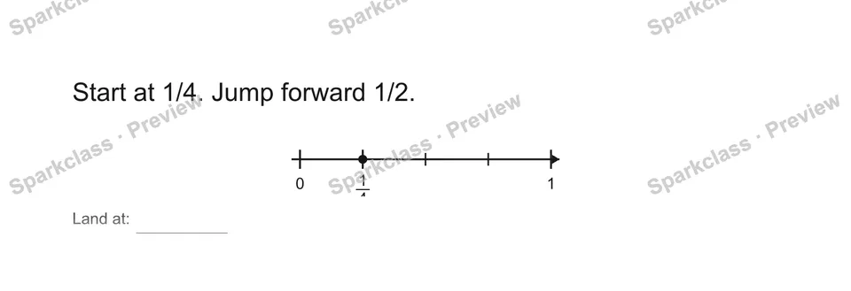 Start at 1/4. Jump forward 1/2. — Grade 5 problem preview