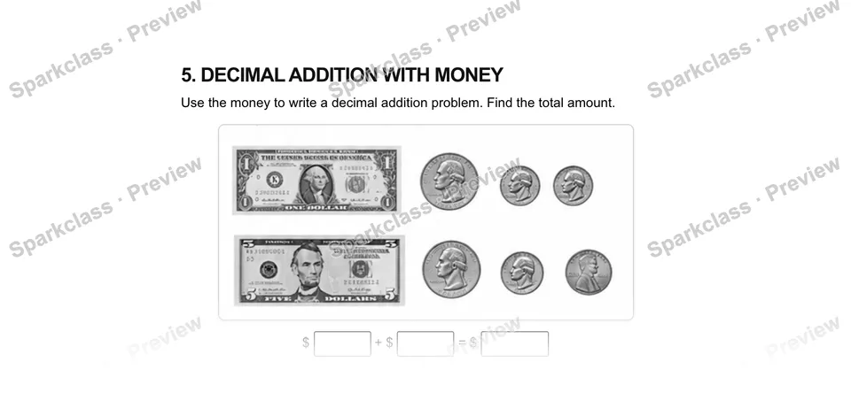 5.Decimal addition with money — Grade 5 problem preview