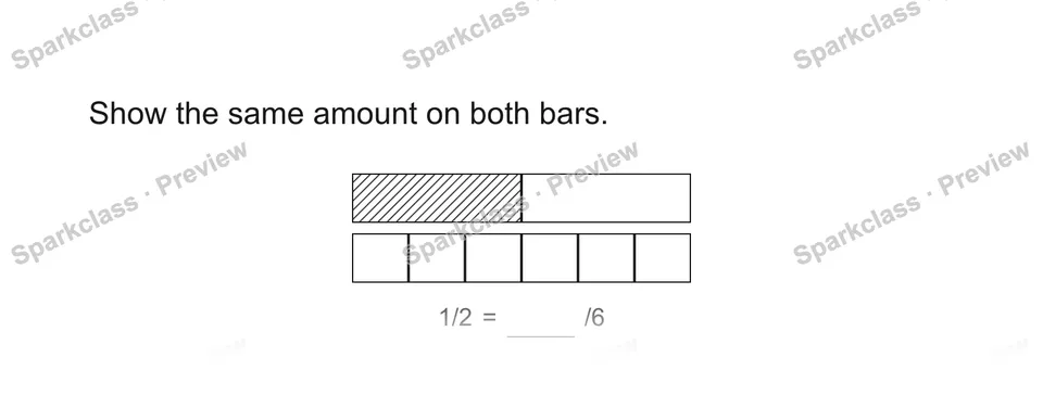 Show the same amount on both bars. — Grade 5 problem preview