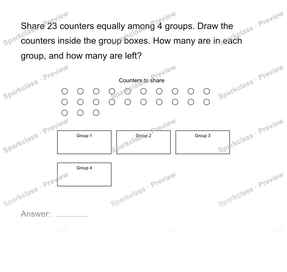 Share counters equally — Grade 4 problem preview