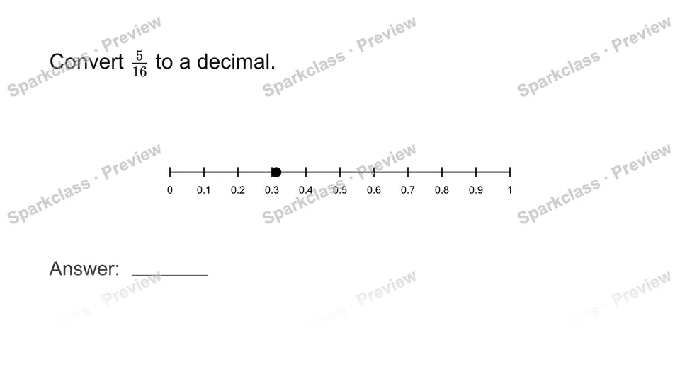 Convert fractions to decimals — Grade 8 problem preview